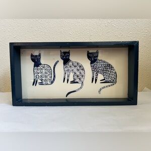 Cat Inlay  Blue White Geometric Wood Rectangle Tray